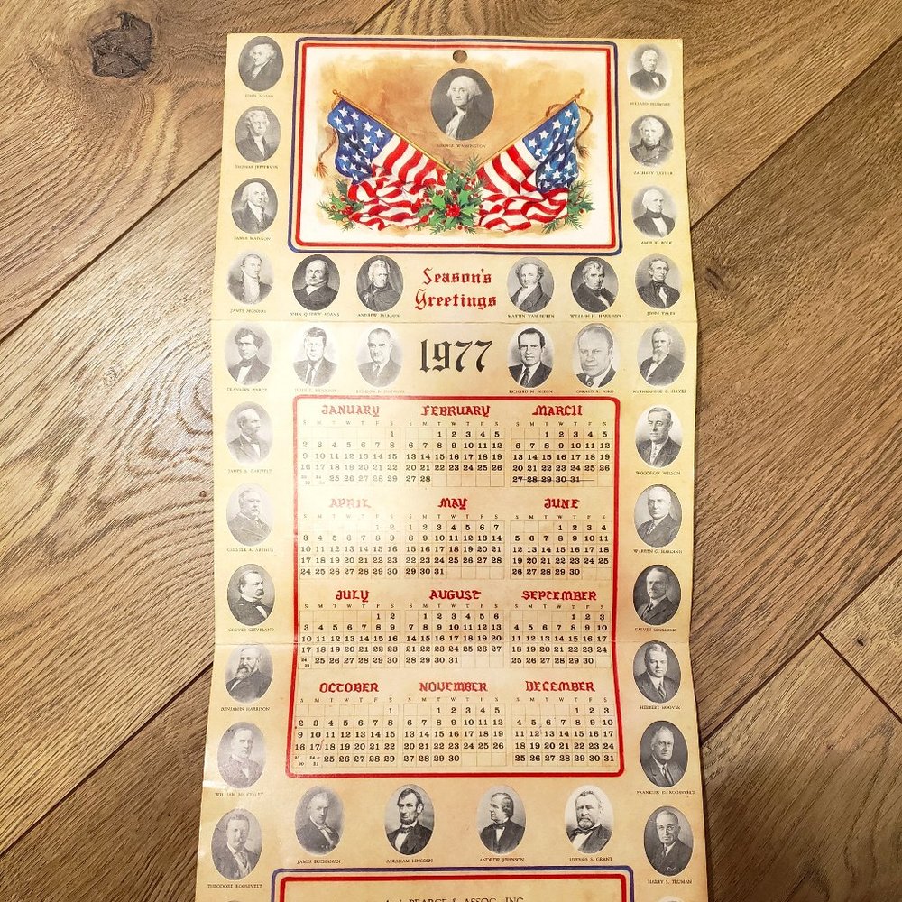 1977 PRESIDENTS CALENDAR - SEASONS GREETINGS - OLNEY MARYLAND - HVAC/ELECTRICIAN